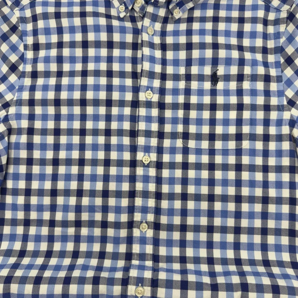 Ralph Lauren Kids Boys‎ Plaid Button Down Shirt XL Gingham Short Sleeve Blue